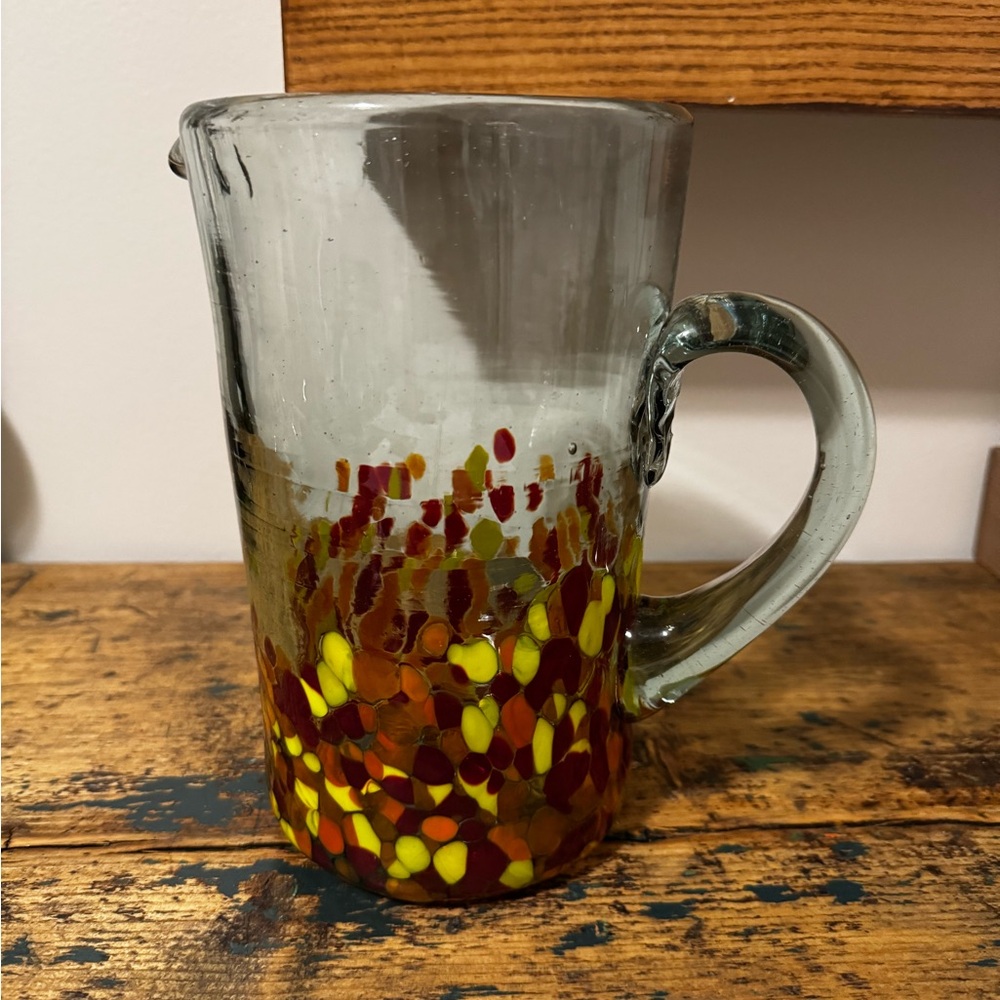 Handcrafted Glass Pitcher with Multicolor Design